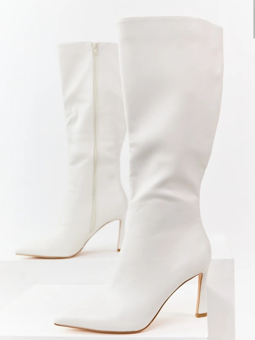 Anne Michelle White Mid-Calf Pointed Toe Heeled Boots